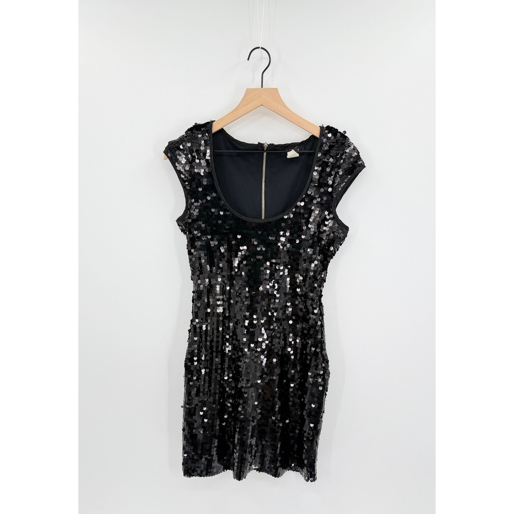Sparkly Sequin Y2K Black Bodycon Mini Dress 7/8 Glam Party Hoco Clubwear